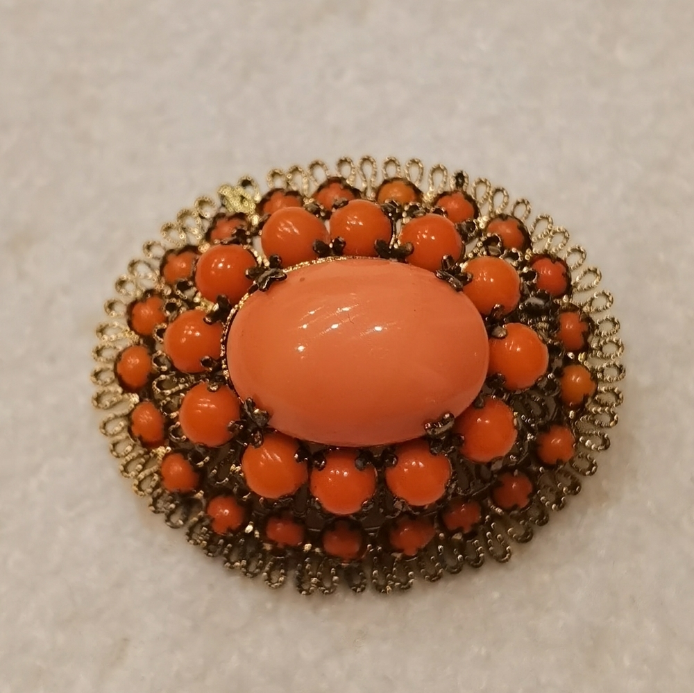 Vintage Signed Austria Faux coral brooch
